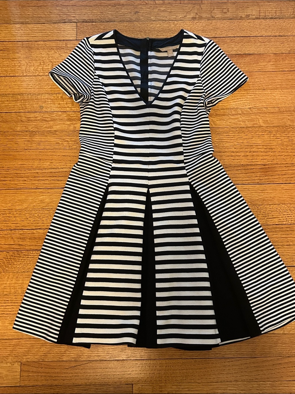 Banana Republic Black and White Striped Fit-and-Flare Dress Size 10